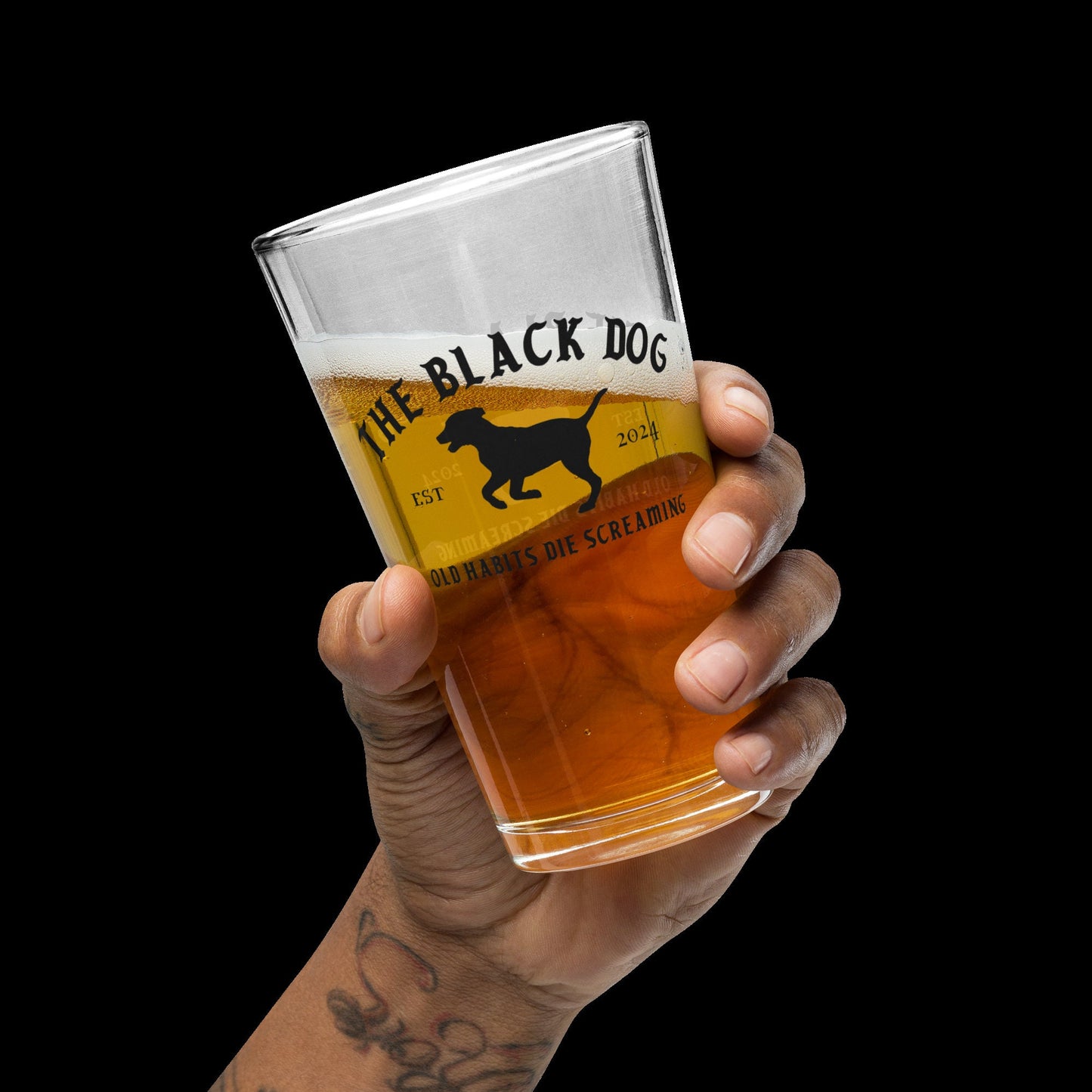 The Black Dog Beer Pint Glass | Taylor TTPD Bar Glassware | Torture Poet Swift Merch | Old Habits Die Screaming | Black Dog Bar Glass