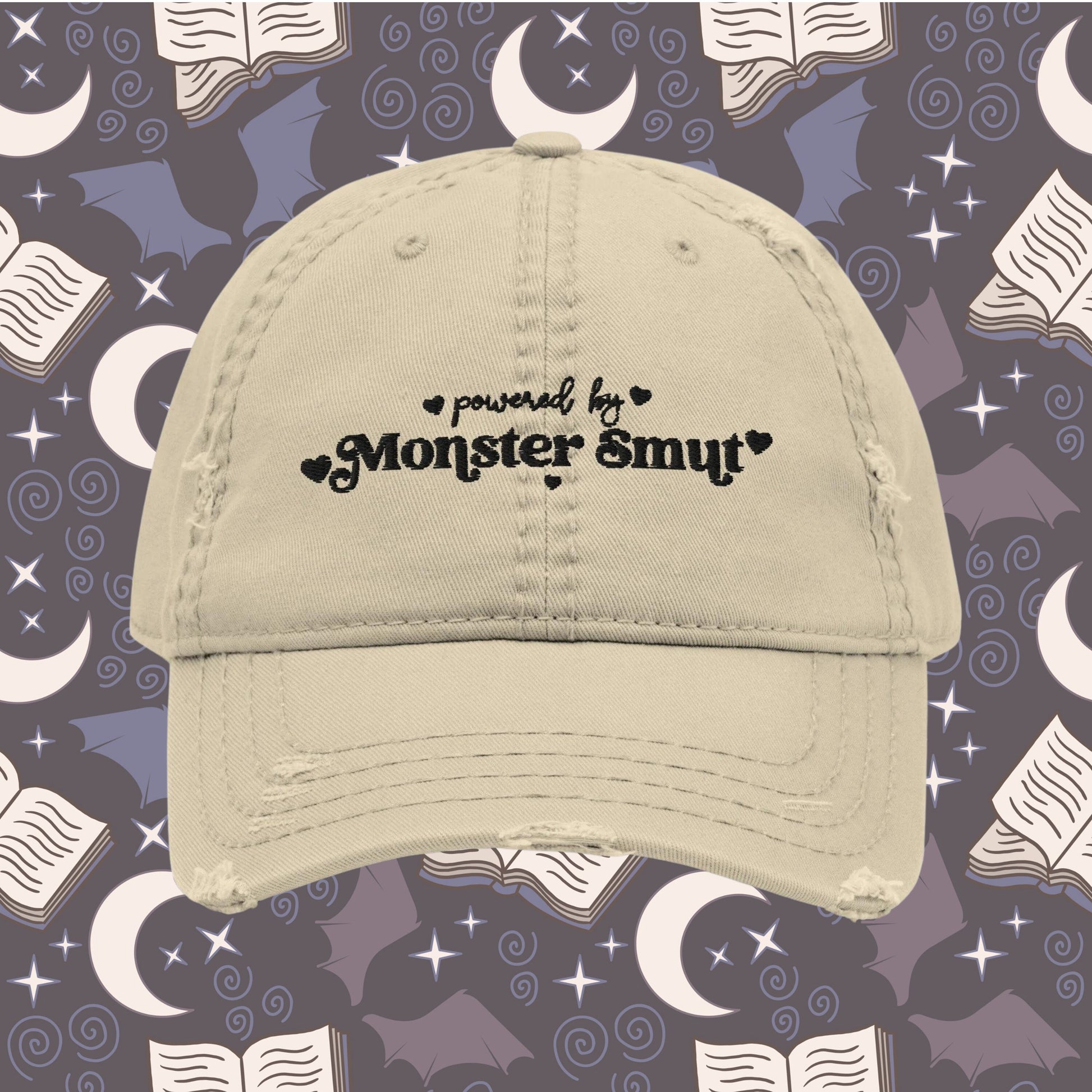 Monster Smut Distressed Dad Hat | Funny and Cute Bookish Embroidered Cap | Monster Romance Books | Sci Fi Alien Smut Lover | fictional Men