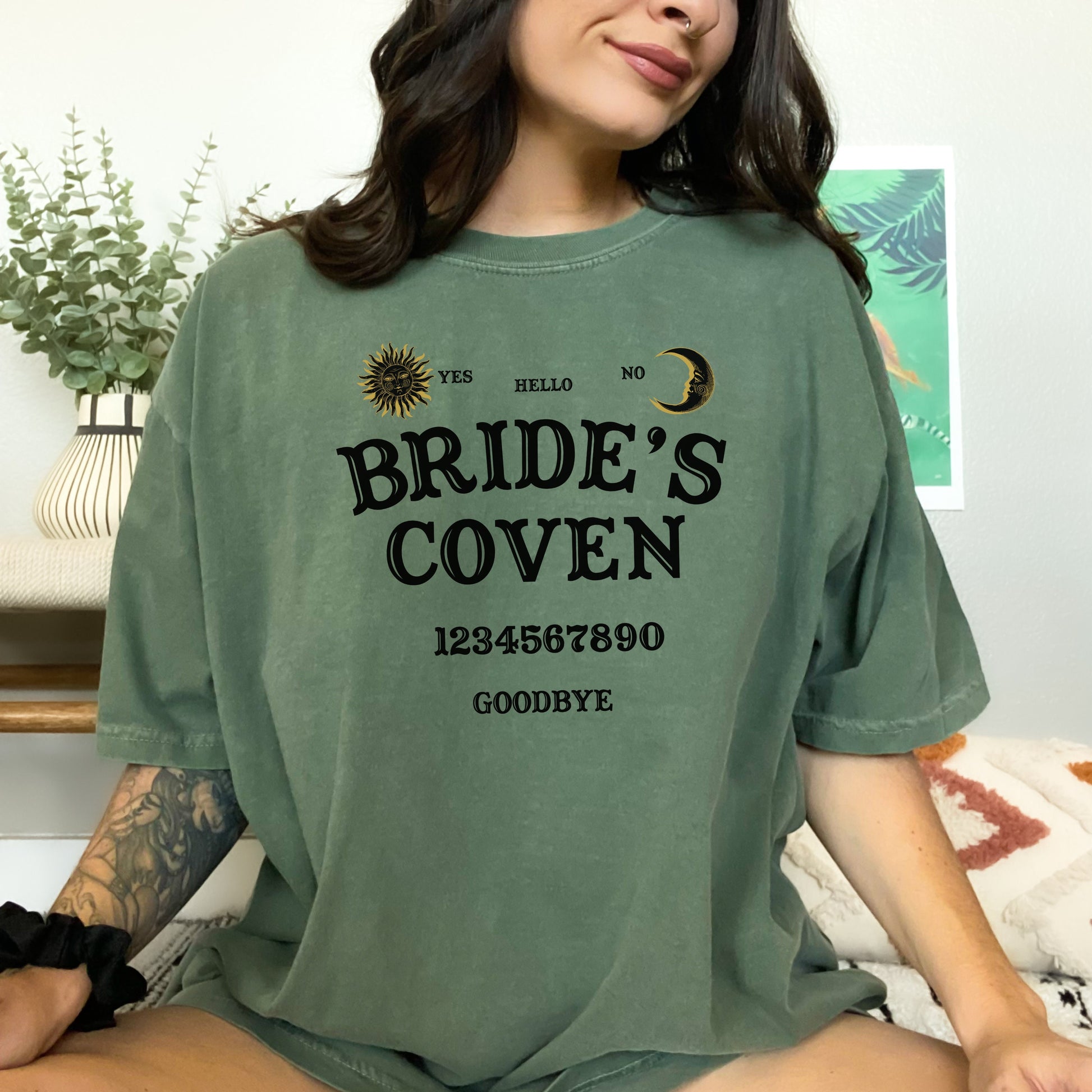 Bride's Coven Witchy Bathclortte Party Shirts | Matching Group Tshirts | Spooky Salem Themed Bridal Party | Quija Board Gothic Horror Lover