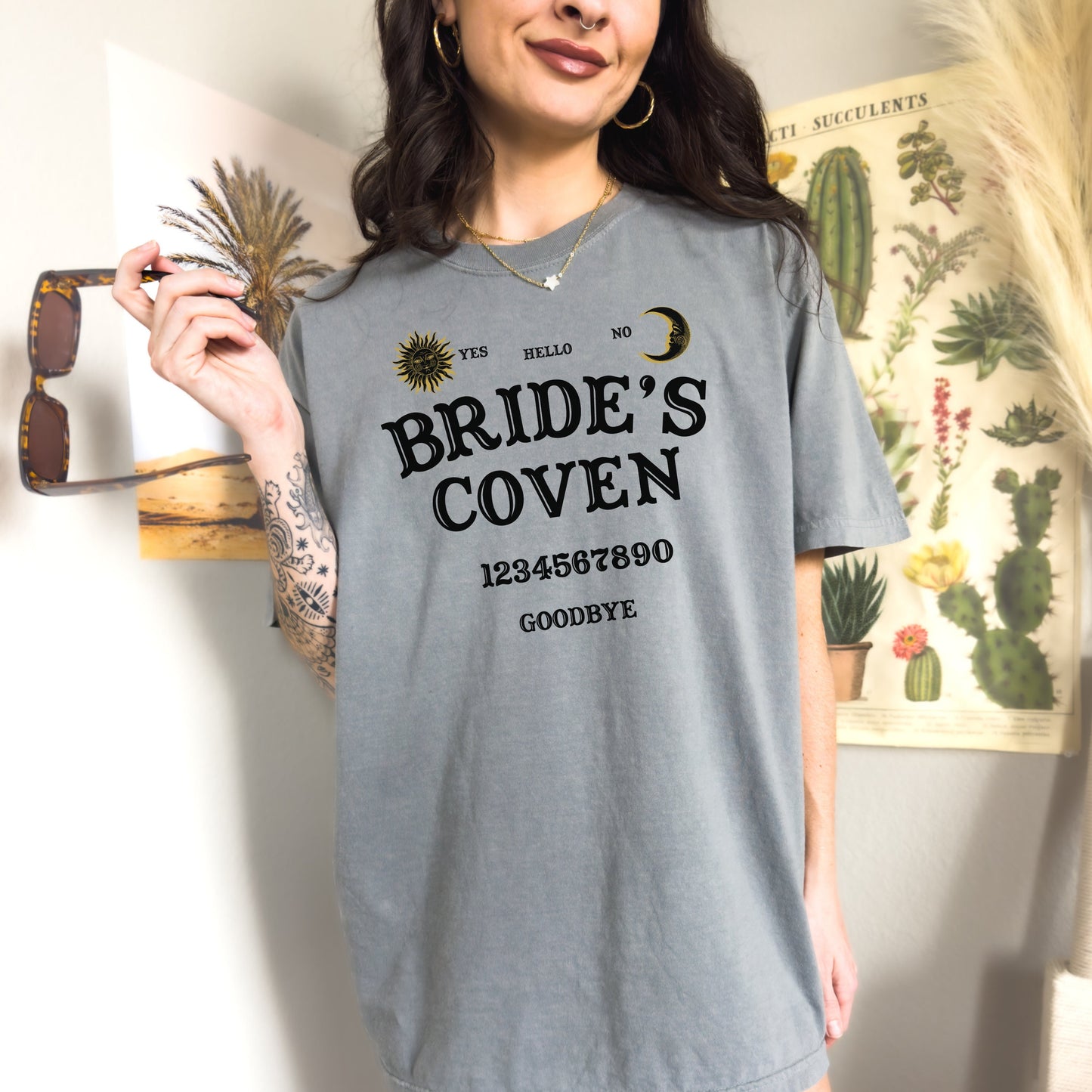 Bride's Coven Witchy Bathclortte Party Shirts | Matching Group Tshirts | Spooky Salem Themed Bridal Party | Quija Board Gothic Horror Lover