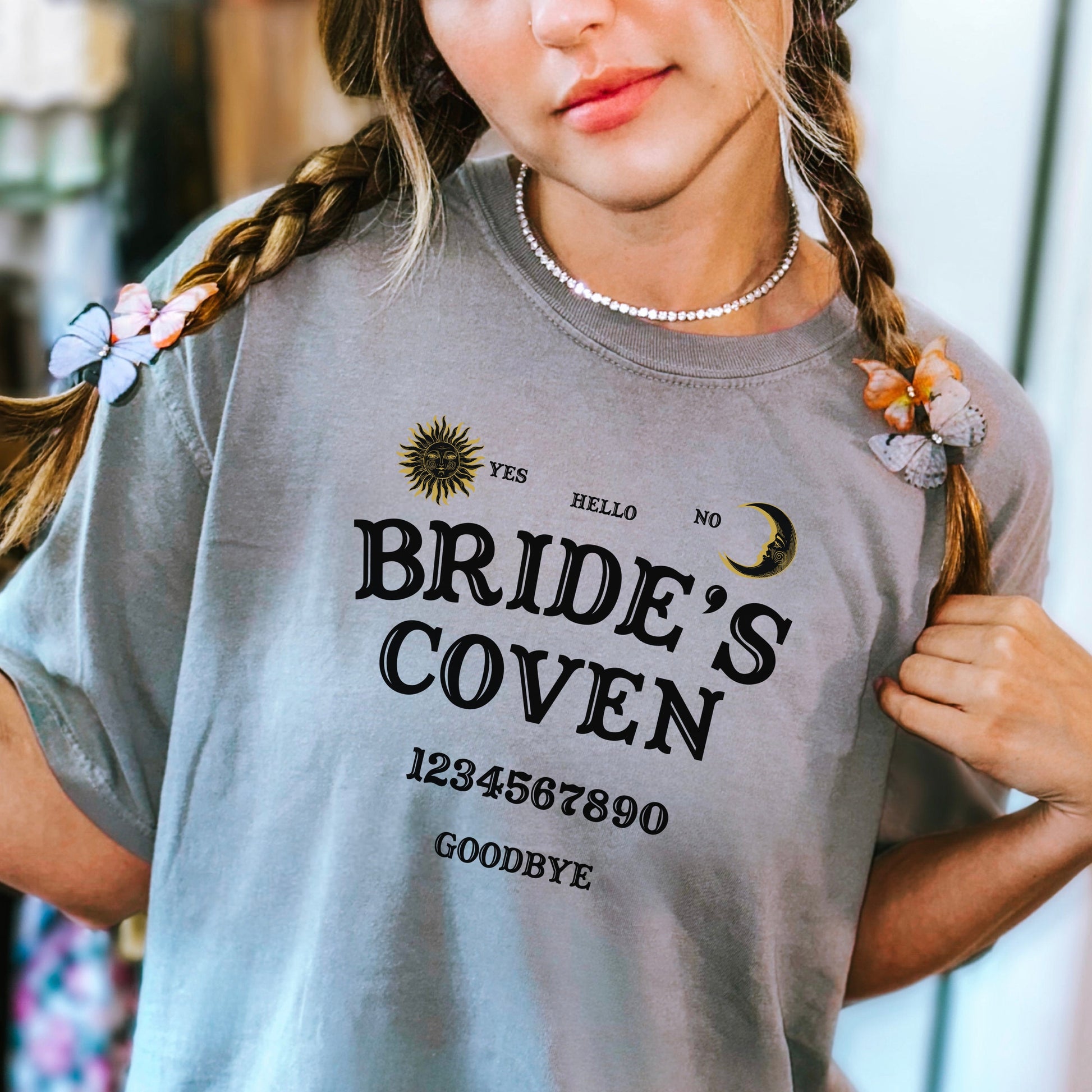 Bride's Coven Witchy Bathclortte Party Shirts | Matching Group Tshirts | Spooky Salem Themed Bridal Party | Quija Board Gothic Horror Lover