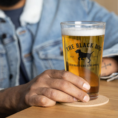 The Black Dog Beer Pint Glass | Taylor TTPD Bar Glassware | Torture Poet Swift Merch | Old Habits Die Screaming | Black Dog Bar Glass