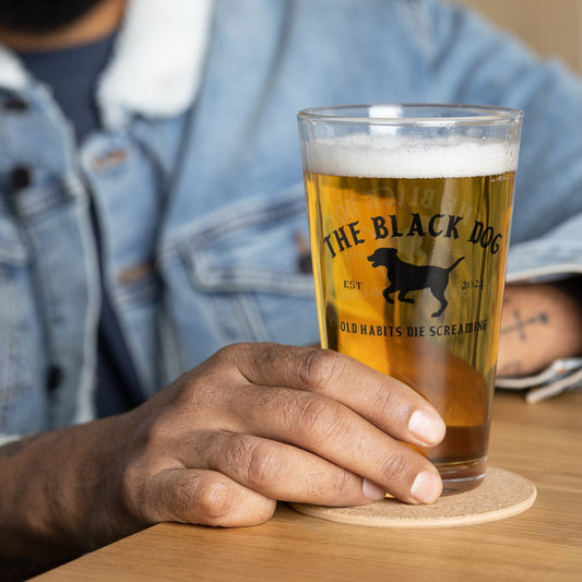 The Black Dog Beer Pint Glass | Taylor TTPD Bar Glassware | Torture Poet Swift Merch | Old Habits Die Screaming | Black Dog Bar Glass