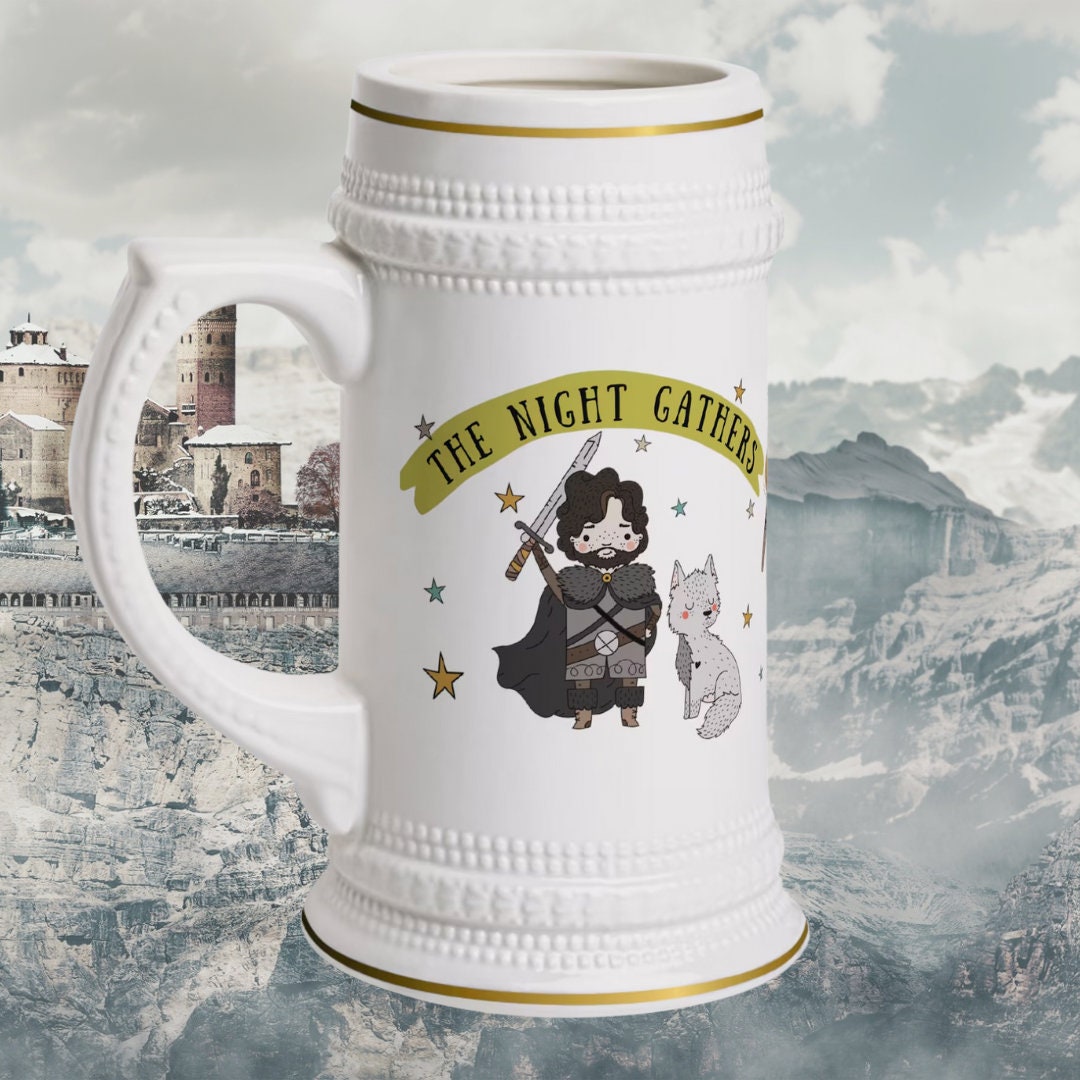 Fantasy Stein Mug | Thrones Drinkware | Jon and Sam Night Watch Mug | medieval Beer Mug with Handle | Dragon Book Lover Gift