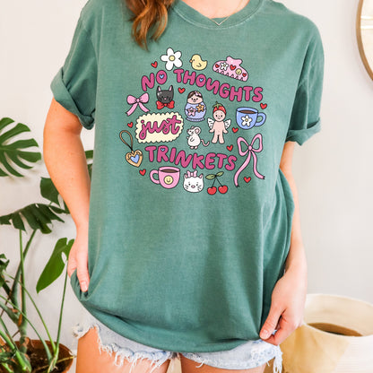 No Thoughts Just Trinkets Tshirt | Cute and Silly Quirky Tee Shirt | Trendy Doodle Shirt | Girly Hobbies Collection | Just A Girl Shirt