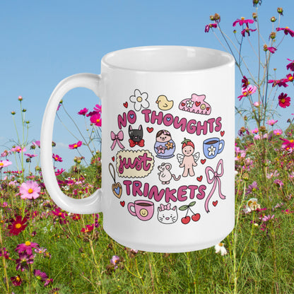 No Thoughts Just Trinkets mug | Cute and Silly Quirky Tee coffee cup | Trendy Doodle tea cup | goblin girls hobbie | cozy cottage core