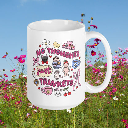 No Thoughts Just Trinkets mug | Cute and Silly Quirky Tee coffee cup | Trendy Doodle tea cup | goblin girls hobbie | cozy cottage core