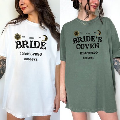 Bride's Coven Witchy Bathclortte Party Shirts | Matching Group Tshirts | Spooky Salem Themed Bridal Party | Quija Board Gothic Horror Lover