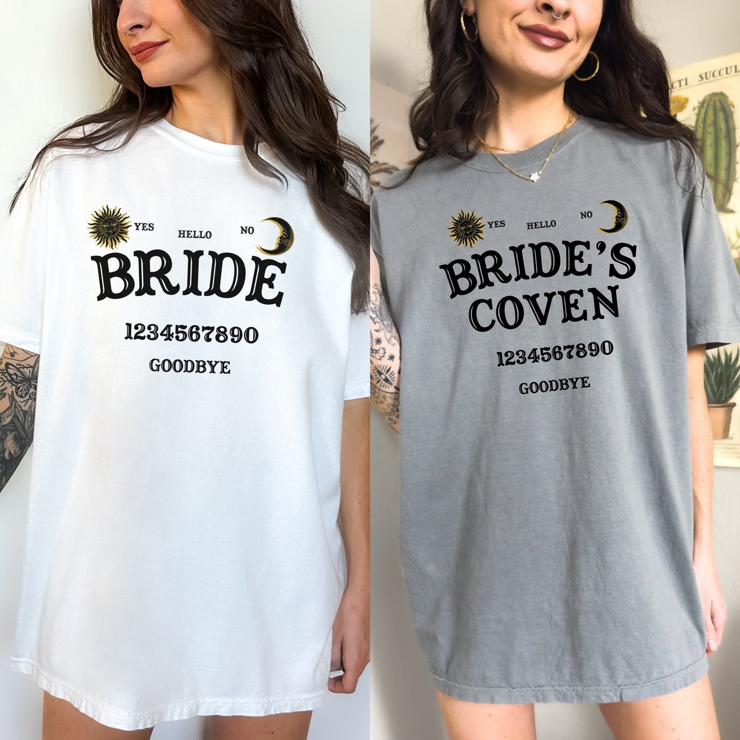 Bride's Coven Witchy Bathclortte Party Shirts | Matching Group Tshirts | Spooky Salem Themed Bridal Party | Quija Board Gothic Horror Lover