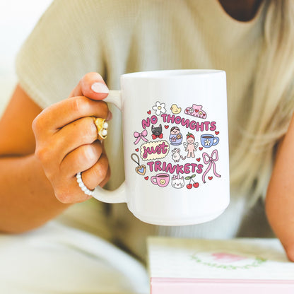 No Thoughts Just Trinkets mug | Cute and Silly Quirky Tee coffee cup | Trendy Doodle tea cup | goblin girls hobbie | cozy cottage core