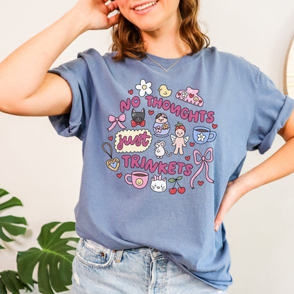 No Thoughts Just Trinkets Tshirt | Cute and Silly Quirky Tee Shirt | Trendy Doodle Shirt | Girly Hobbies Collection | Just A Girl Shirt