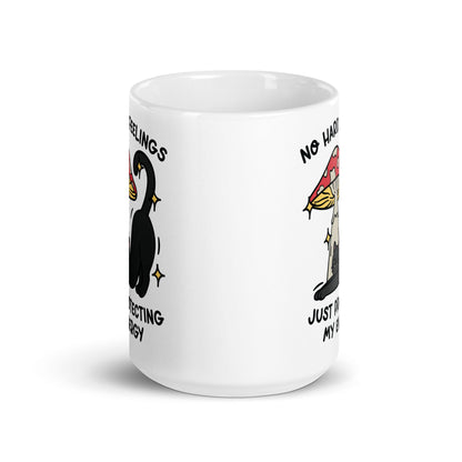 No hard feelings just protecting my peace, Introverted Coffee Cup, anti social cat lover gifts, mental health positivity tea cup, mushroom