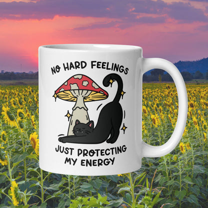 No hard feelings just protecting my peace, Introverted Coffee Cup, anti social cat lover gifts, mental health positivity tea cup, mushroom