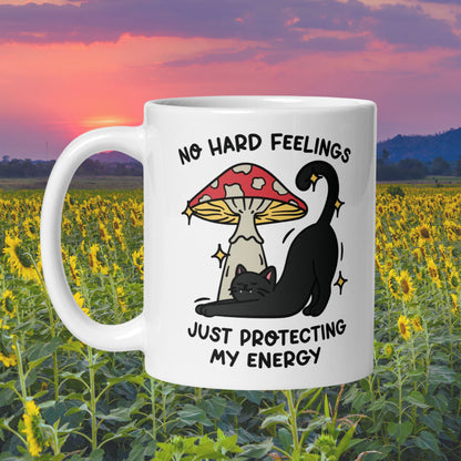 No hard feelings just protecting my peace, Introverted Coffee Cup, anti social cat lover gifts, mental health positivity tea cup, mushroom