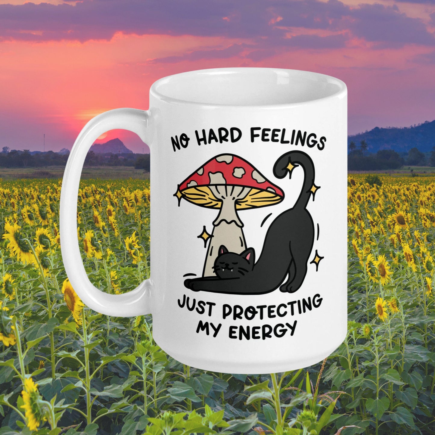 No hard feelings just protecting my peace, Introverted Coffee Cup, anti social cat lover gifts, mental health positivity tea cup, mushroom