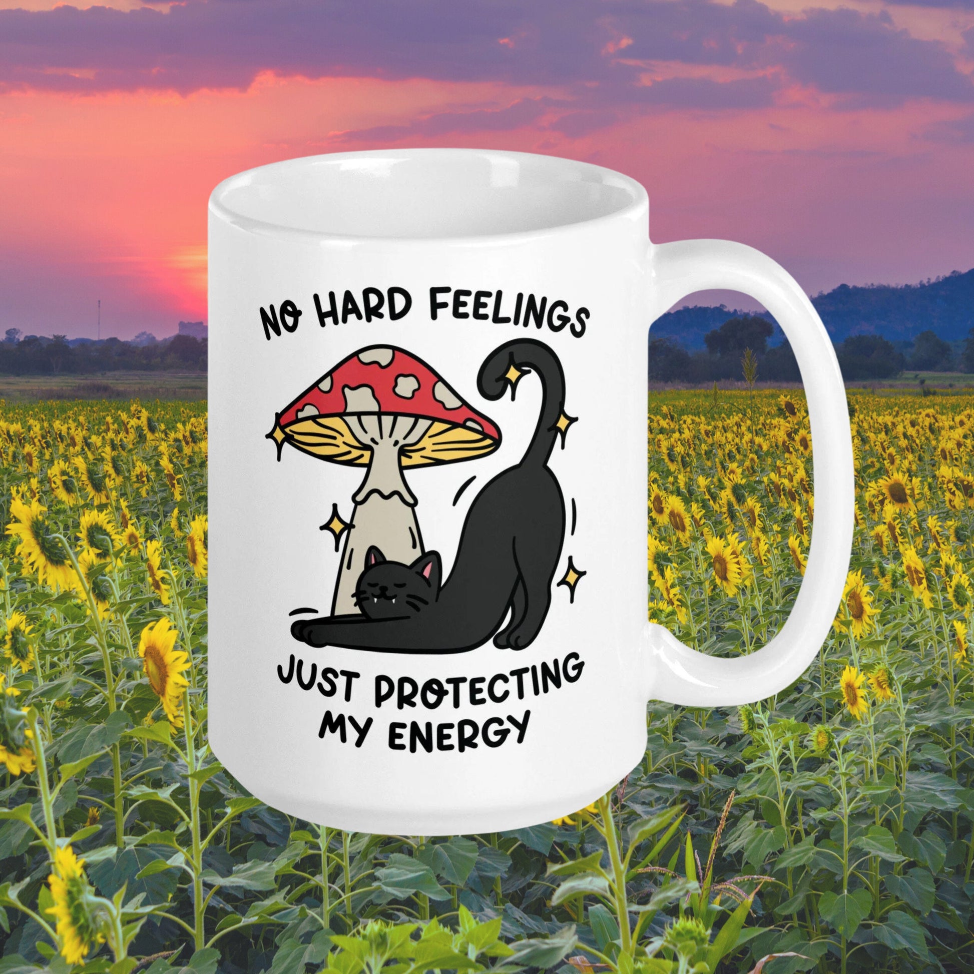 No hard feelings just protecting my peace, Introverted Coffee Cup, anti social cat lover gifts, mental health positivity tea cup, mushroom