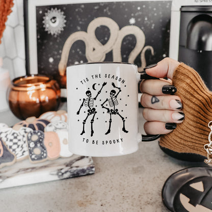 Tis the Season to be Spooky Mug | Cute Halloween Lover Coffee Cup | Spooky Season Skeleton Dancing | Halloween Gifts | Gothic Kitchen Decor