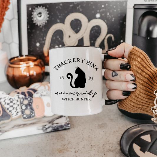 Binx Halloween Coffee Mug | Witch Hunting University | Witchy Black Cat Mug | Halloween Lover Gifts | Spooky Season Cup | Hocus Pocus Mug