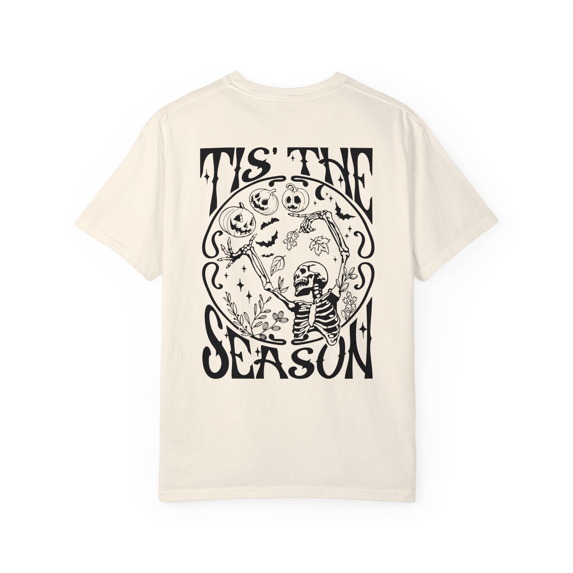 Tis the Season Halloween Tshirt | Spooky Cute Skeleton Shirt | Fall and Halloween Lover Gift | Front and Back Design | Skull pumpkin bats