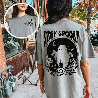 Stay Spooky Tshirt | Cute Ghost Halloween Shirt | Spooky Season Merch | Halloween Lover Gift | Ghost Skull Pumpkin | Front and Back Design