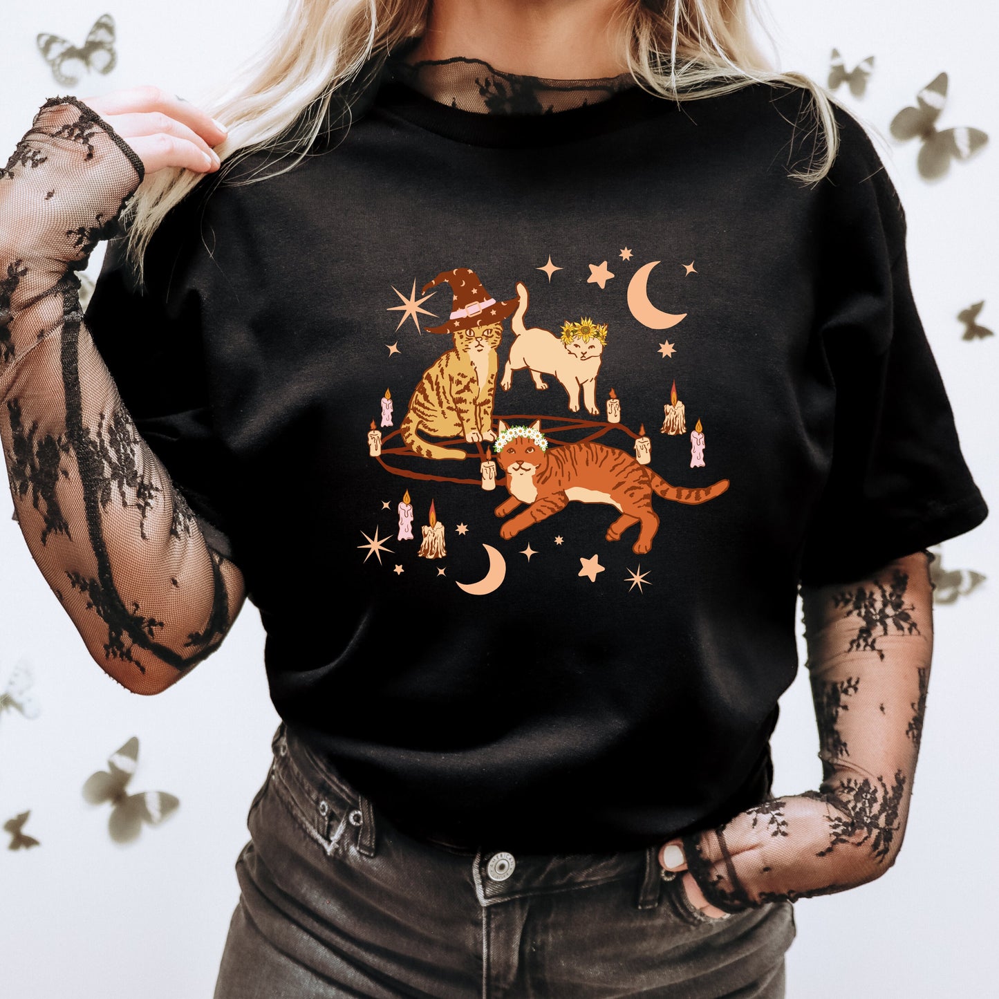 Witchy Cat Tshirt | Spooky Cute Witch Craft Shirt | Cat Lover Halloween Shirt | Spooky Season Merch | Funny Cat Seance | Cat Mom Witch Gift