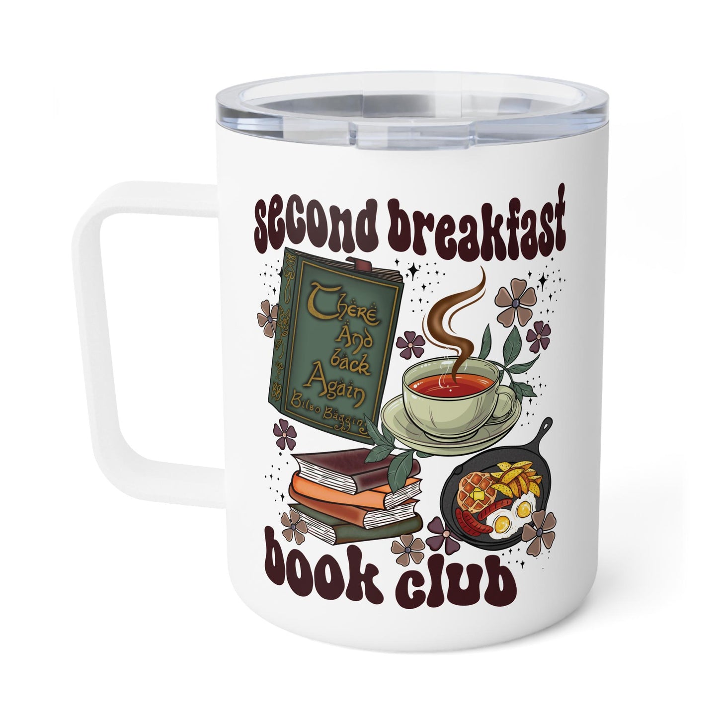 Second Breakfast Book Club Insulated Thermal Mug | Bookish Coffee Cup | Cozy Fall Reading | Book Lover Tumbler | Cottagecore Hobbit Shire