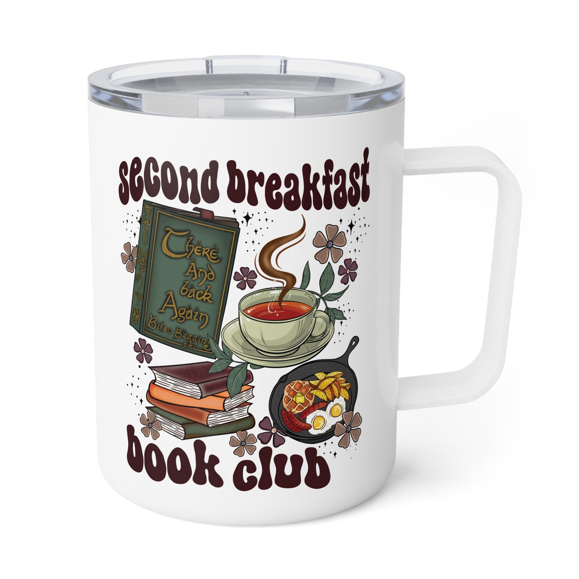 Second Breakfast Book Club Insulated Thermal Mug | Bookish Coffee Cup | Cozy Fall Reading | Book Lover Tumbler | Cottagecore Hobbit Shire