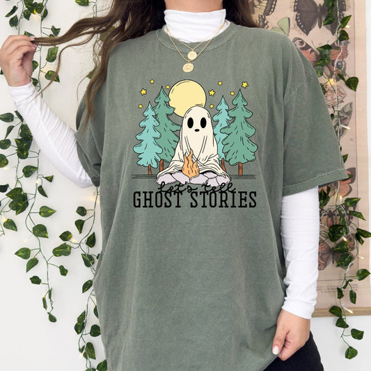 Lets Tell Ghost Stories Tshirt | Bookish Halloween shirt | Spooky Cute Ghost Cup | Horror Reader Gift | Cozy Fall reading tee | Autumn Lover