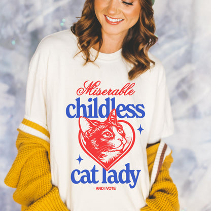 Miserable Childless Cat Lady and I vote Shirt | Cat Ladies for Kamala | Harris 2024| Politics Democrat Election tshirt | Woman's Rights