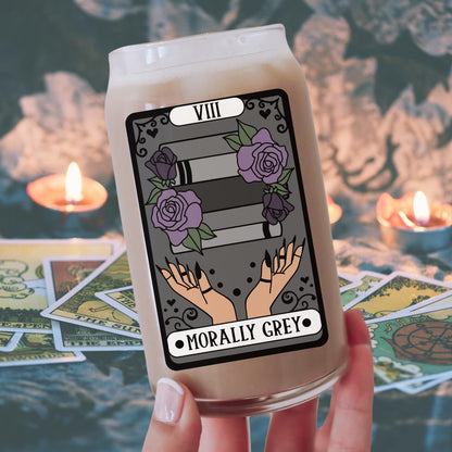 Morally Gray Tarot Witchy Iced Coffee Glass | Bookish Coffee Lover gift | Team Villain Dark Romance Enemies to Lovers Bookworm Gothic Vibes