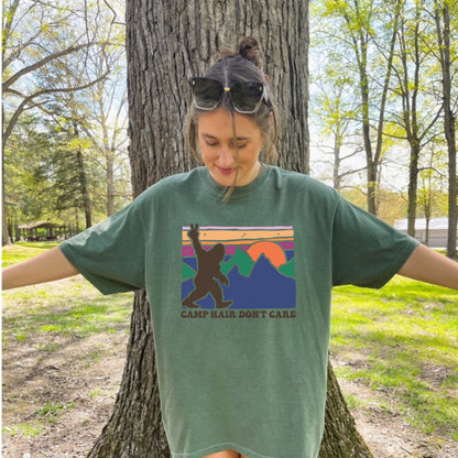 Camp hair don’t Care tshirt | Cute Camping Shirt | Big Foot Outdoorsy Shirt | Adventure and Travel Lover | Earthy Vibes Outdoor Lover gift