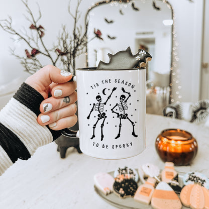 Tis the Season to be Spooky Mug | Cute Halloween Lover Coffee Cup | Spooky Season Skeleton Dancing | Halloween Gifts | Gothic Kitchen Decor