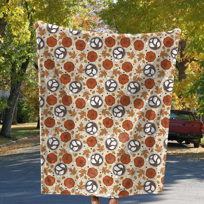 Spooky Cute Fall Throw Blanket | Pumpkins and Ghosts Plush Throw | Fall Home Decor | Ghostie Autumn Leaves and Pumpkins | Halloween Lover