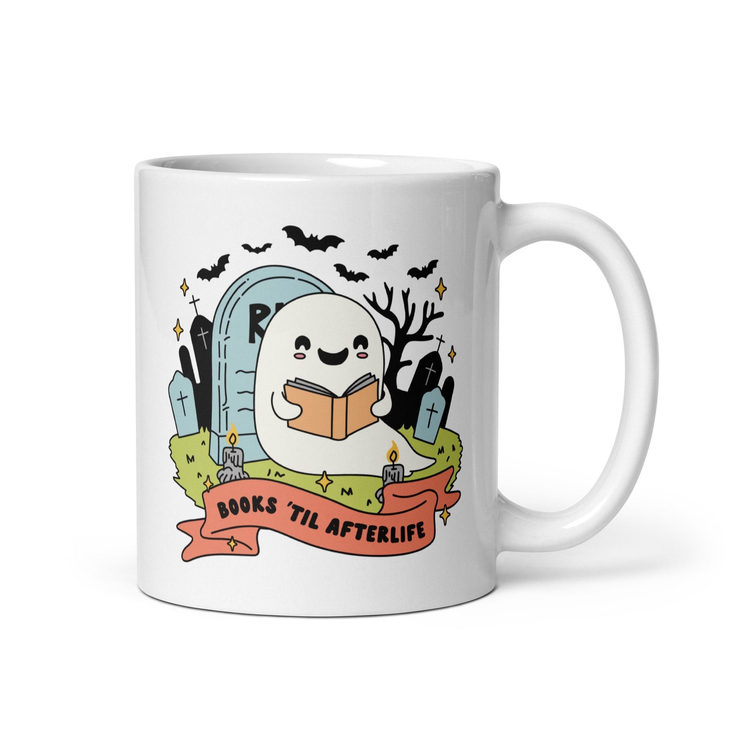 Books till After life Mug | Spooky Cute Halloween Coffee Cup | Cute Ghost Mug