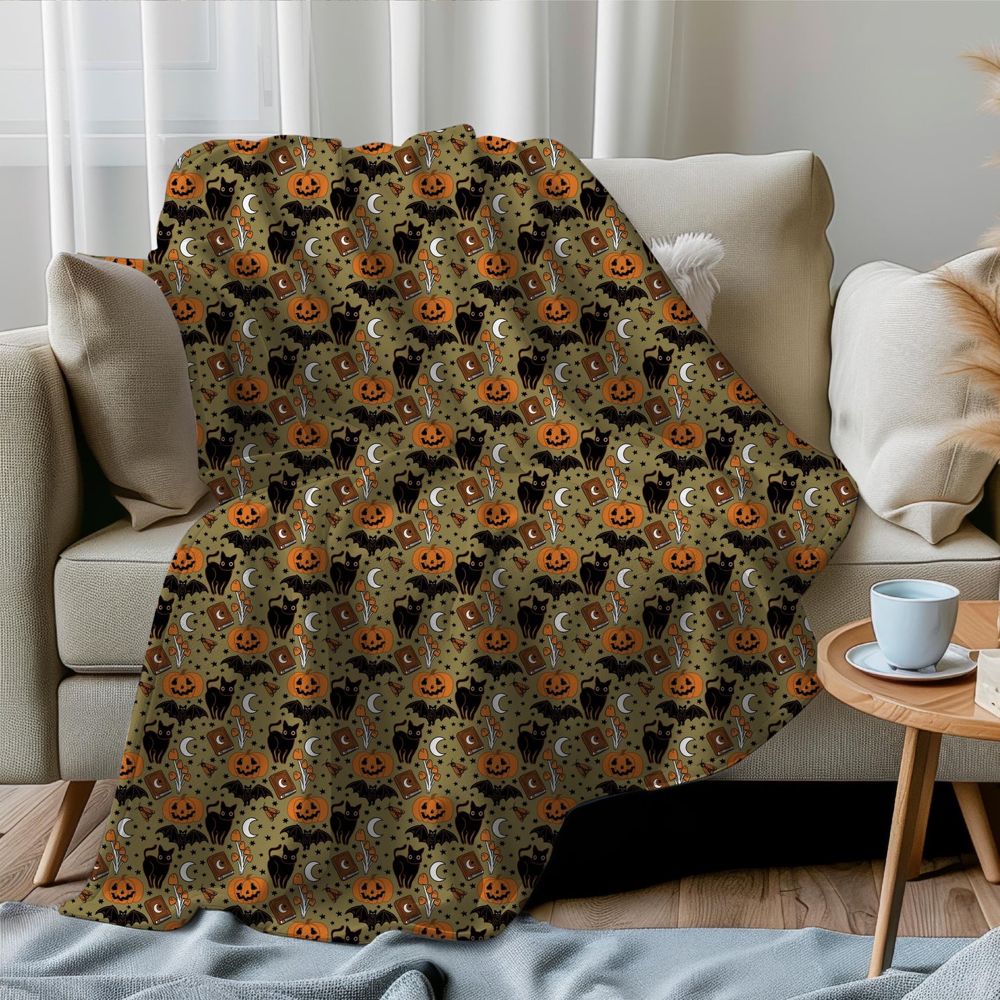 Spooky Cute Vintage Black Cat Throw Blanket | Classic Halloween Decor | Cozy Dark Cottagecore | Fall and Autumn Lover | Black Cat Mom Gifts