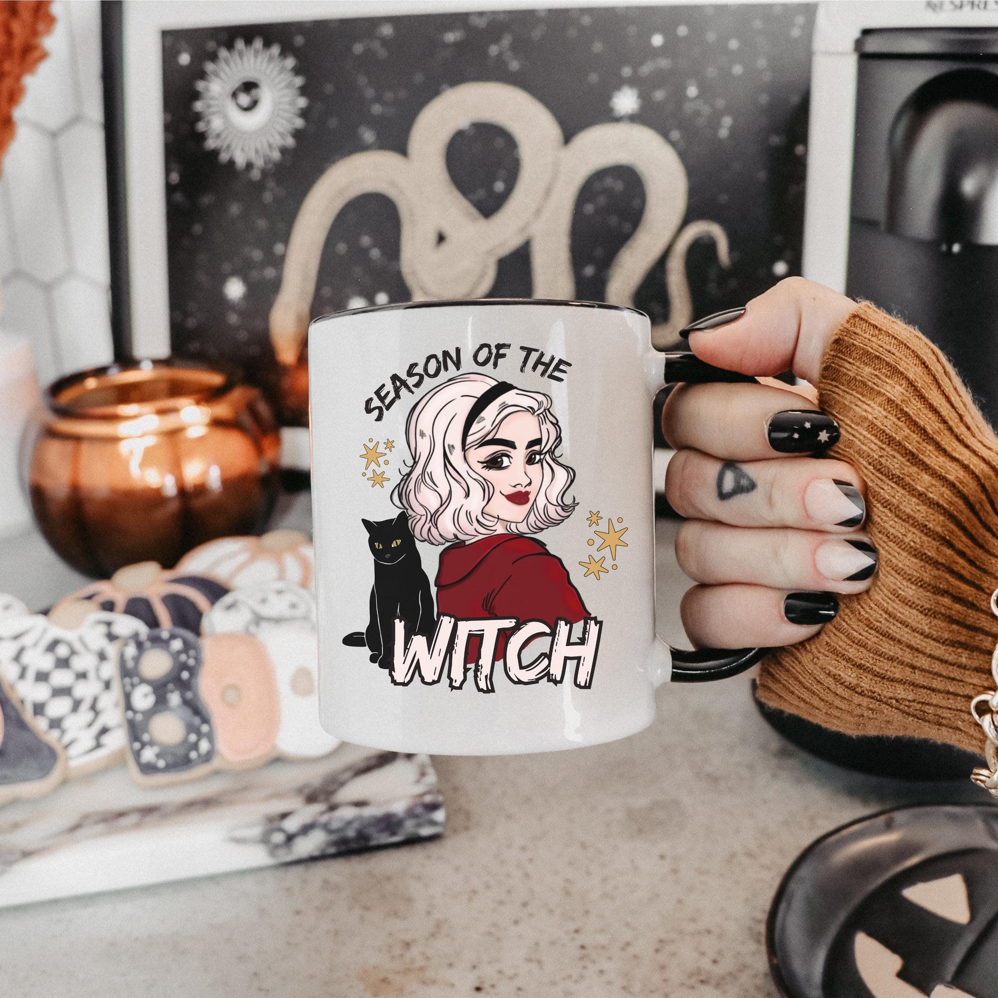 Sabrina Witchy | Season of the Witch Coffee Mug | Fall Autumn Witch Vibes | Halloween Lover Gift | Salem Binx Black Cat