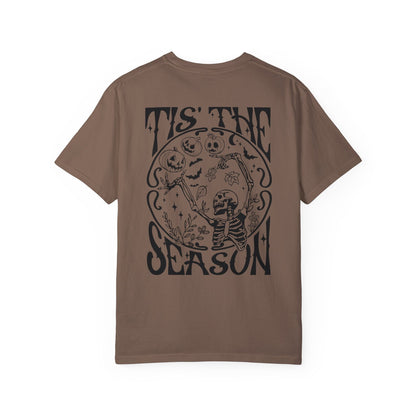 Tis the Season Halloween Tshirt | Spooky Cute Skeleton Shirt | Fall and Halloween Lover Gift | Front and Back Design | Skull pumpkin bats