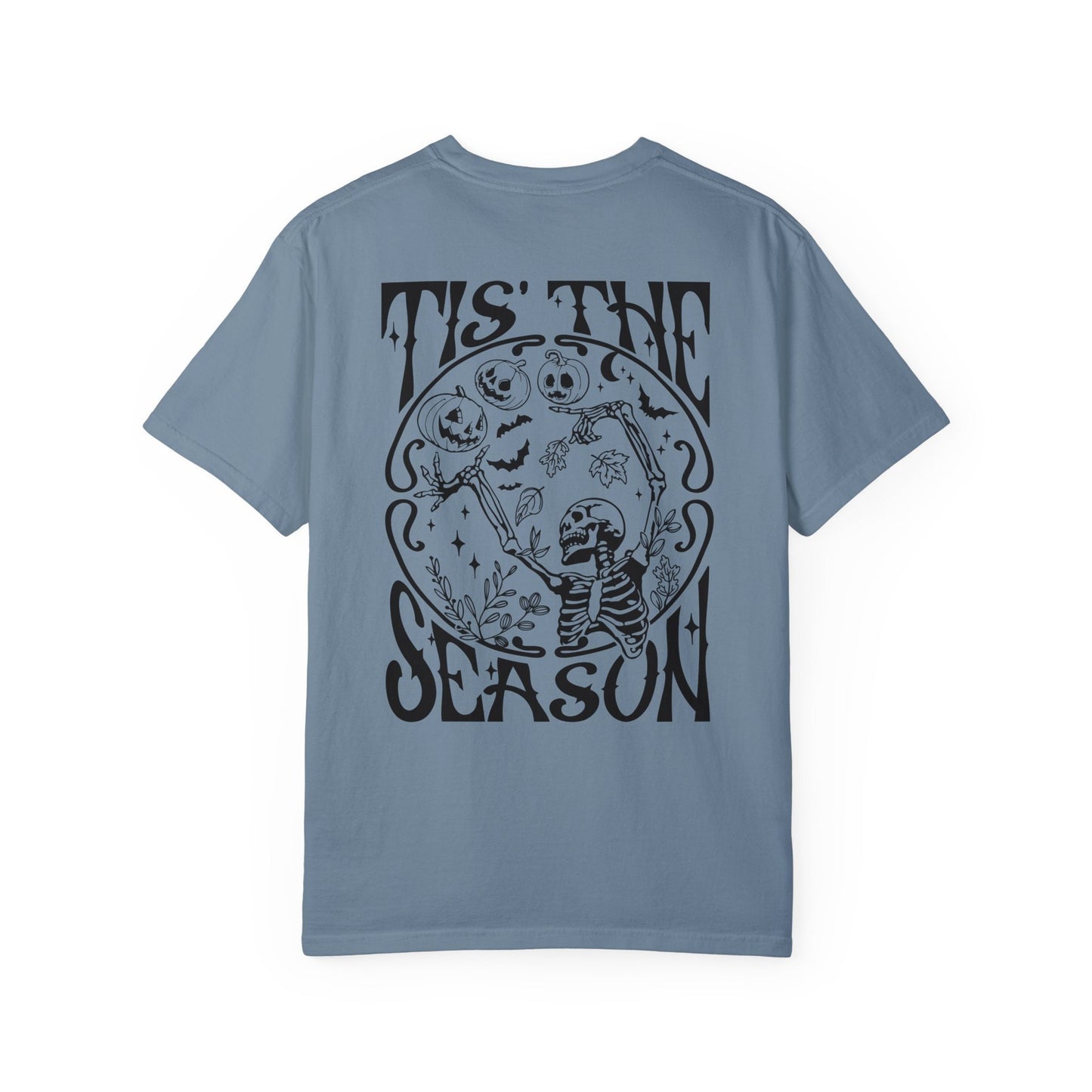 Tis the Season Halloween Tshirt | Spooky Cute Skeleton Shirt | Fall and Halloween Lover Gift | Front and Back Design | Skull pumpkin bats