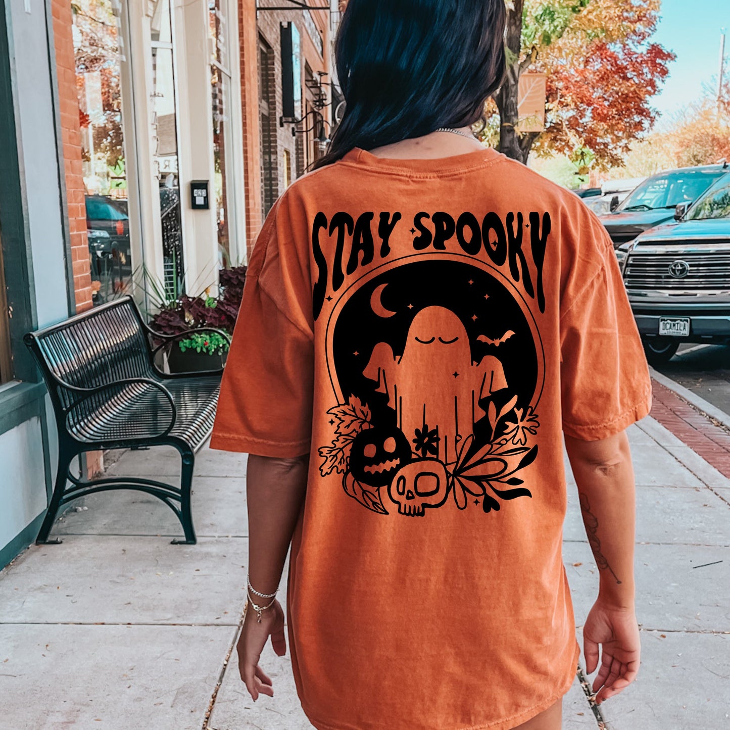 Stay Spooky Tshirt | Cute Ghost Halloween Shirt | Spooky Season Merch | Halloween Lover Gift | Ghost Skull Pumpkin | Front and Back Design