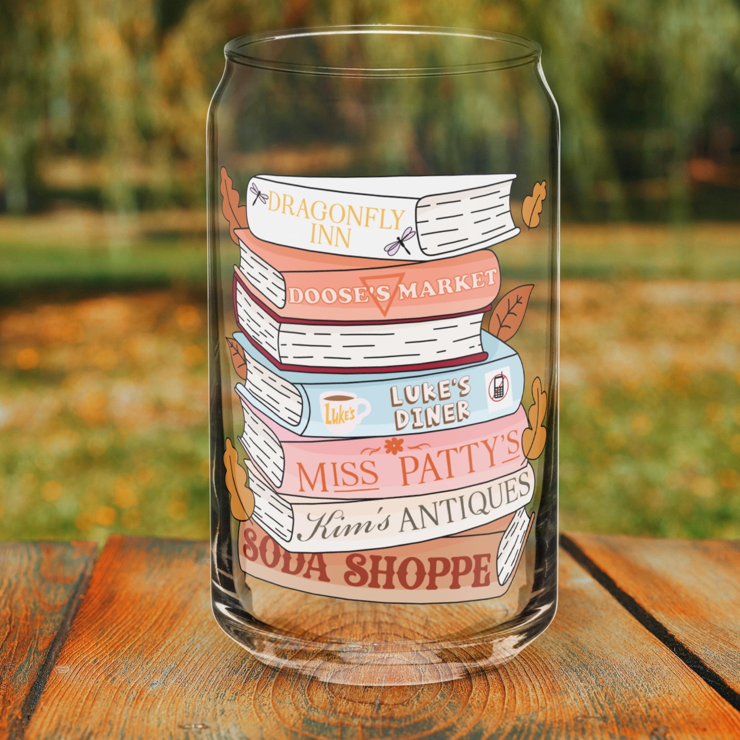 Stars Hollow Book Stack Iced Coffee Glass | Gilmore Girls Season Coffee Cup | Cozy Fall and Autumn Lover Gifts | Luke, Lorelei, Rory TV Show