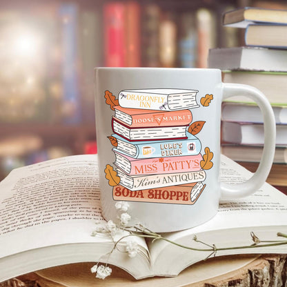 Stars Hollow Book stack Fall Mug | Gilmore Girls Bookish Autumn Coffee Cup | Lukes Diner Rory and Lorelei | Cozy Fall Reading Mug