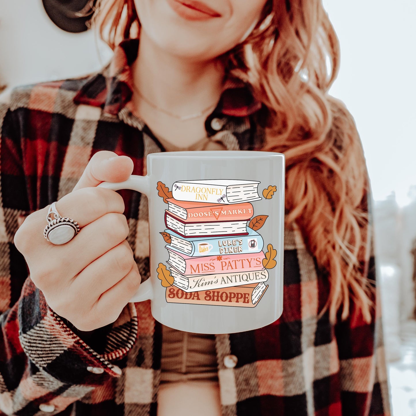 Stars Hollow Book stack Fall Mug | Gilmore Girls Bookish Autumn Coffee Cup | Lukes Diner Rory and Lorelei | Cozy Fall Reading Mug