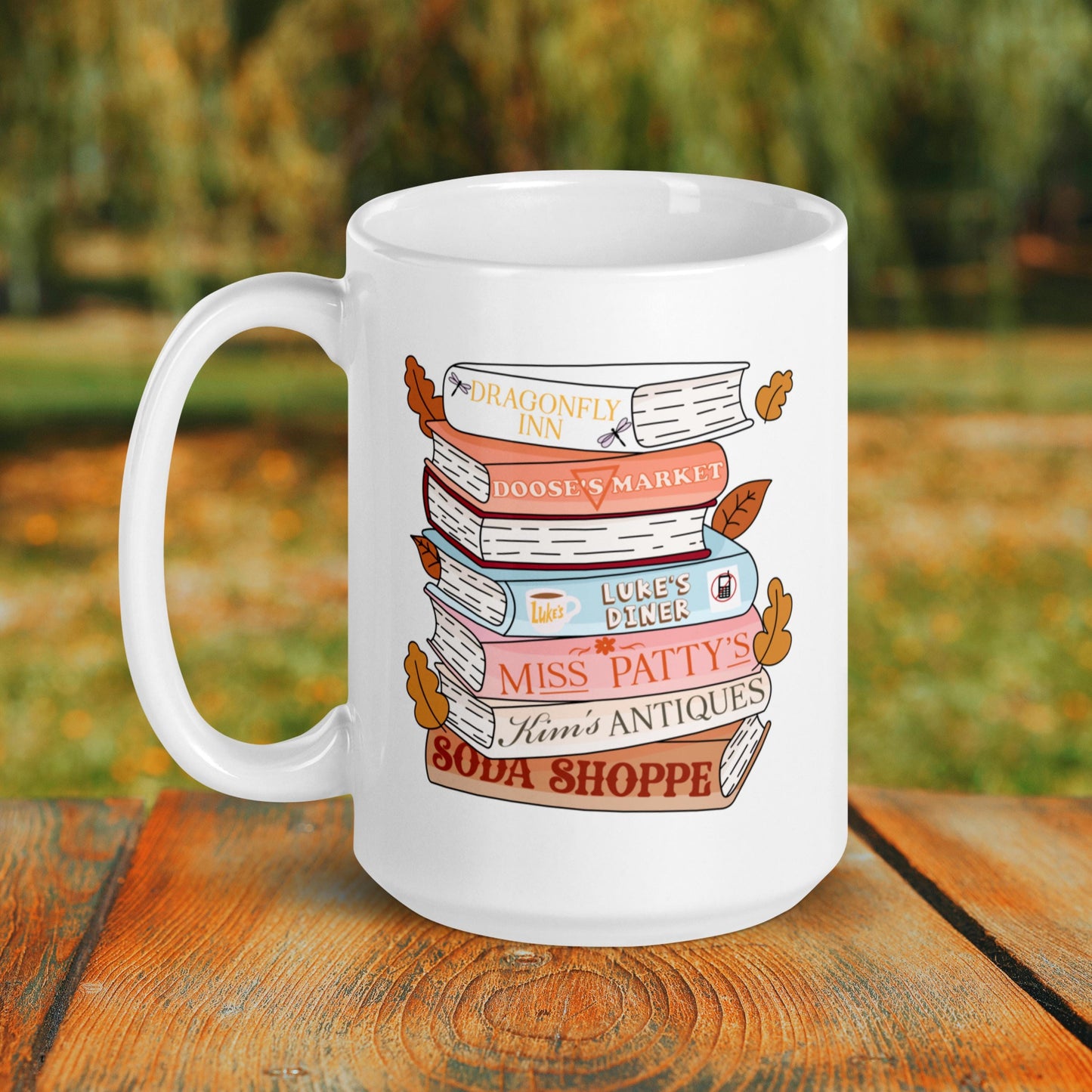 Stars Hollow Book stack Fall Mug | Gilmore Girls Bookish Autumn Coffee Cup | Lukes Diner Rory and Lorelei | Cozy Fall Reading Mug