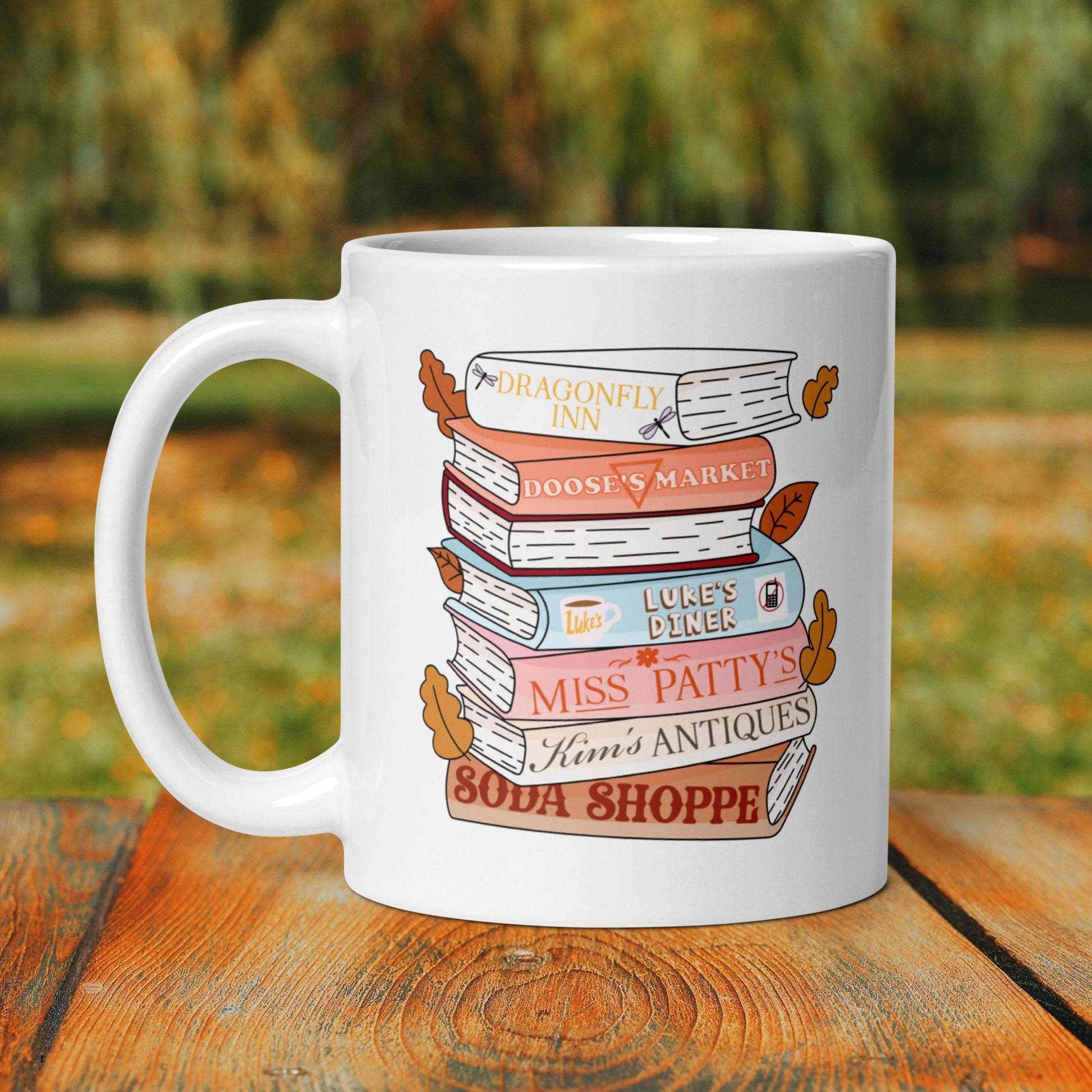 Stars Hollow Book stack Fall Mug | Gilmore Girls Bookish Autumn Coffee Cup | Lukes Diner Rory and Lorelei | Cozy Fall Reading Mug