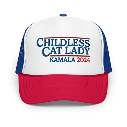 Childless Cat Lady Kamala 2024 Foam trucker hat | Democratic Political Hat | Vote Blue