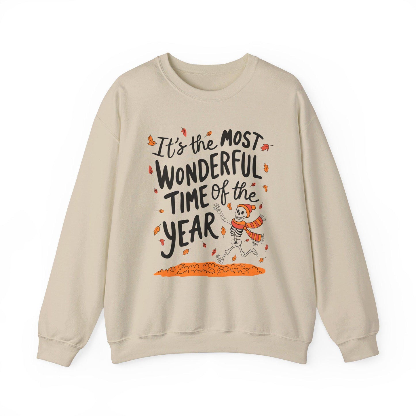 Most Wonderful Time Cute Fall Lover Sweatshirt, Halloween Obsessed Crewneck, Autumn Leaves Pumpkin Spice, Skeleton Spooky Season Gift