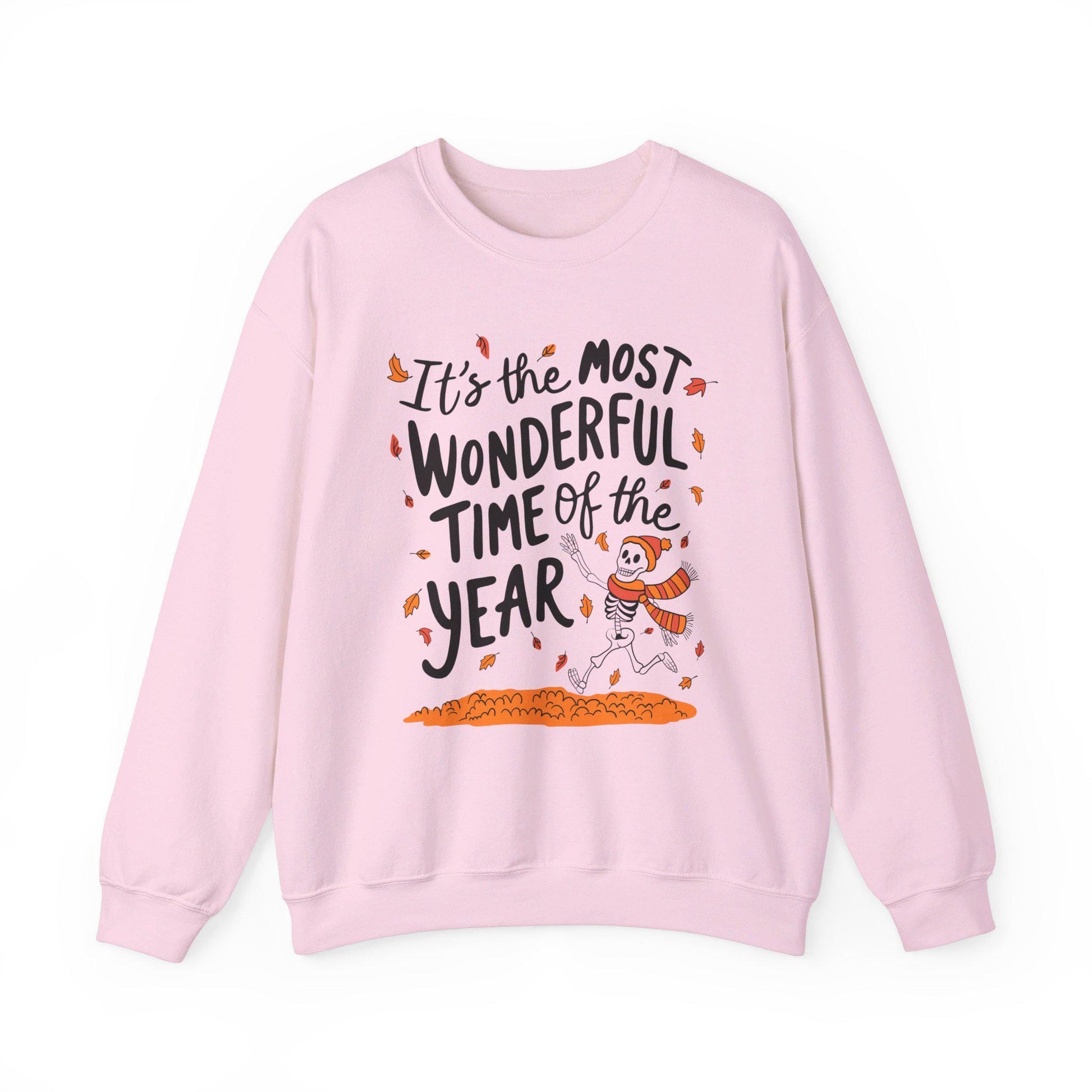 Most Wonderful Time Cute Fall Lover Sweatshirt, Halloween Obsessed Crewneck, Autumn Leaves Pumpkin Spice, Skeleton Spooky Season Gift