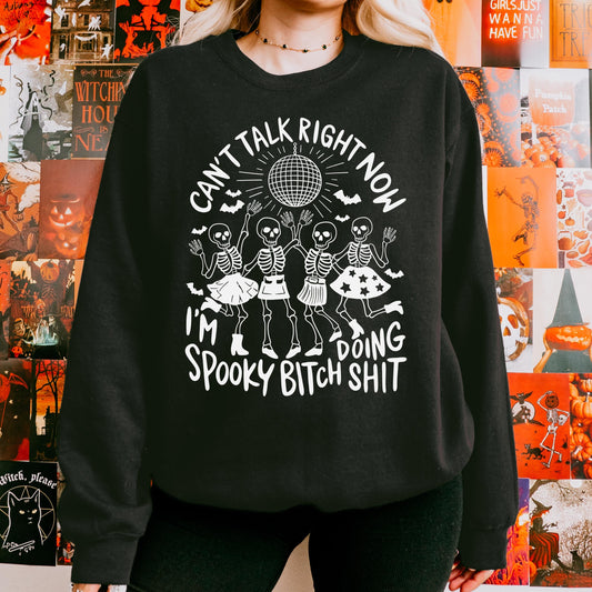 Spooky Season Skeleton Disco Sweatshirt, Cute Halloween Lover Crewneck, Dancing Skeleton Design, Trendy Fall Outfit, Spooky Season Obsessed