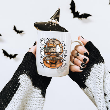 Spooky Cute Bookish Halloween Mug | Cute Ghosts Reading Cup | Halloween Book Lover Gifts | Bookworm Fall | Haunted Library Dark Cottagecore