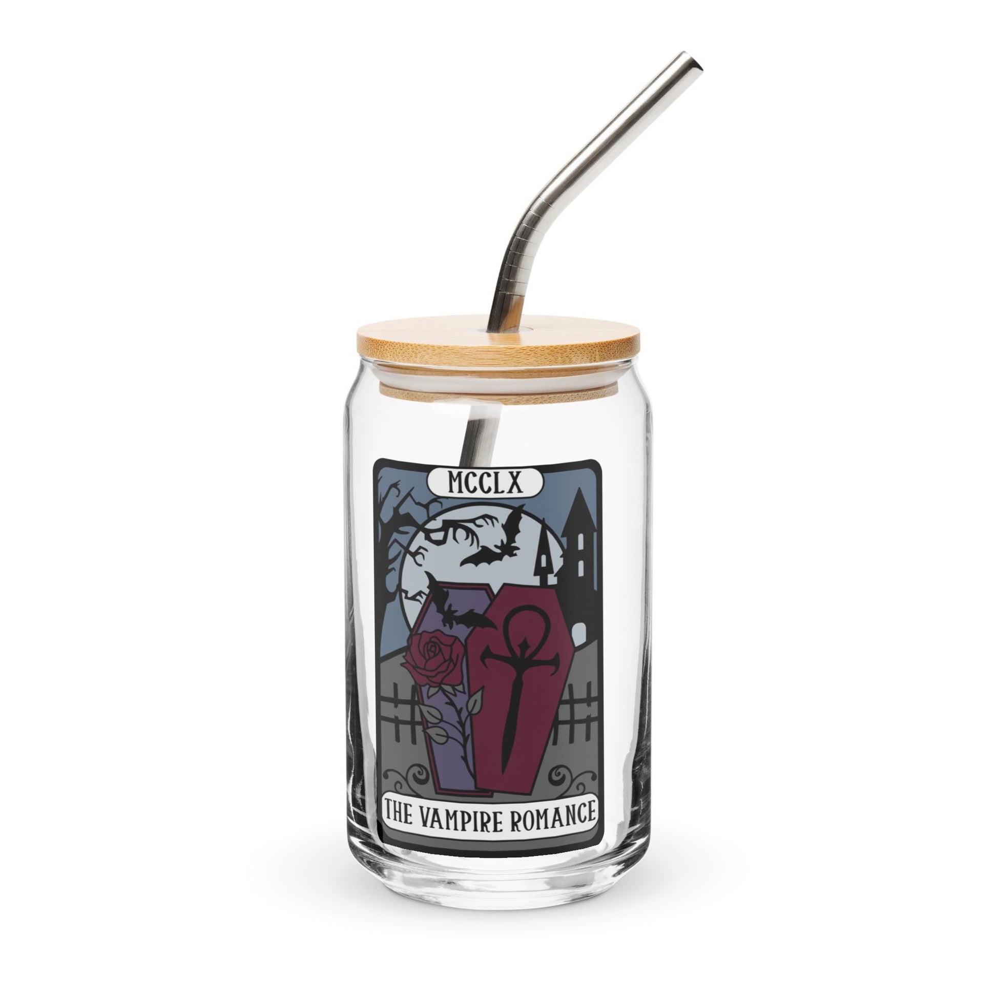 Vampire Romance Bookish Tarot Card Glass | Spooky Reader Iced Coffee Cup |